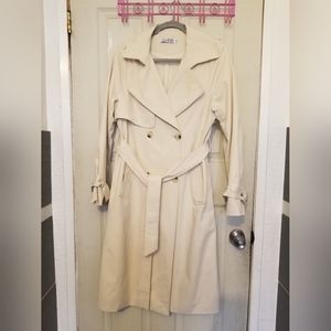 Style State Long Line Collared Trench Coat with Button and Pockets Beige Sz 8
